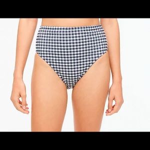 J Crew high-cut-waist bikini bottom in gingham